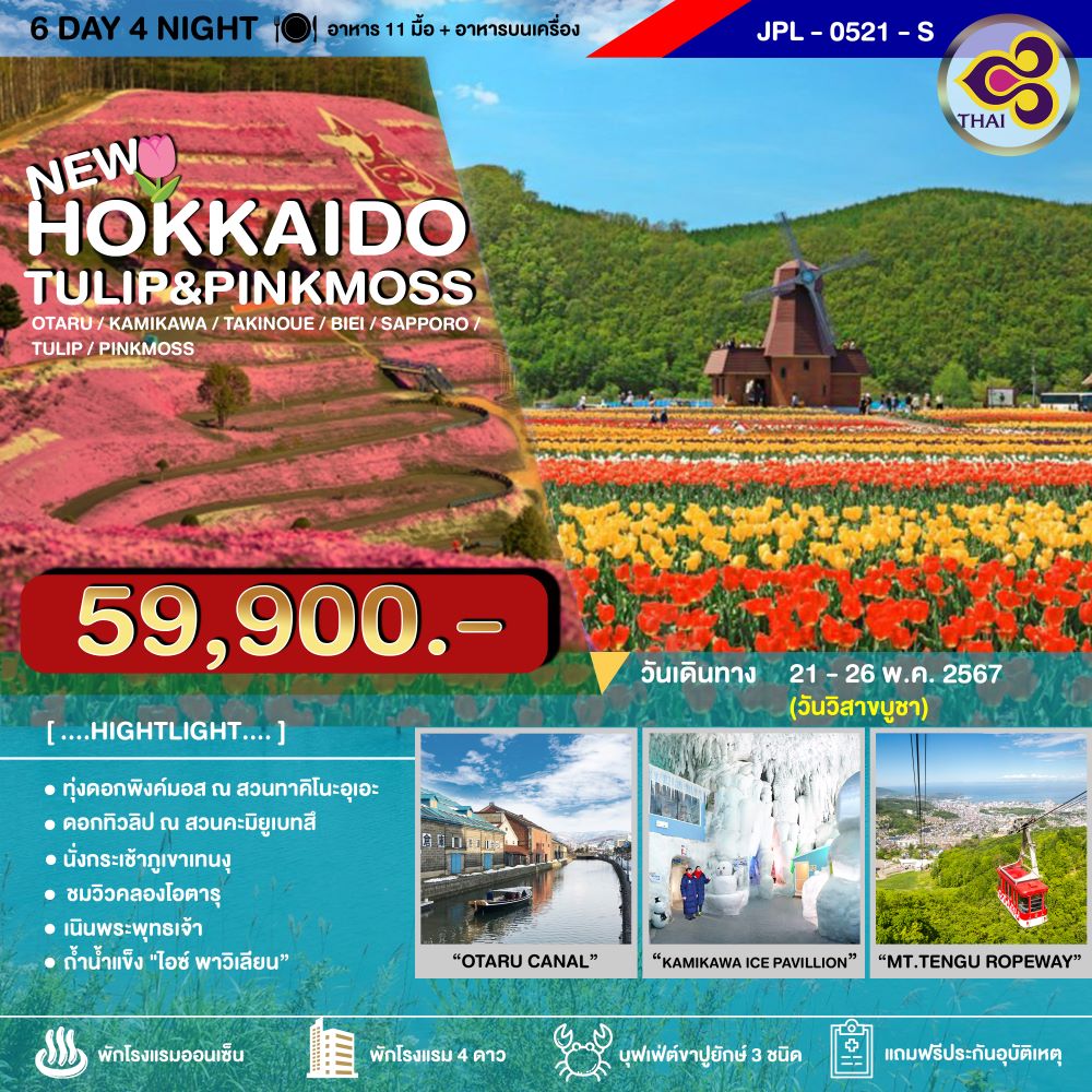 ทัวร์ญี่ปุ่น HOKKAIDO TULIP PINKMOSS 6วัน 4คืน (TG)