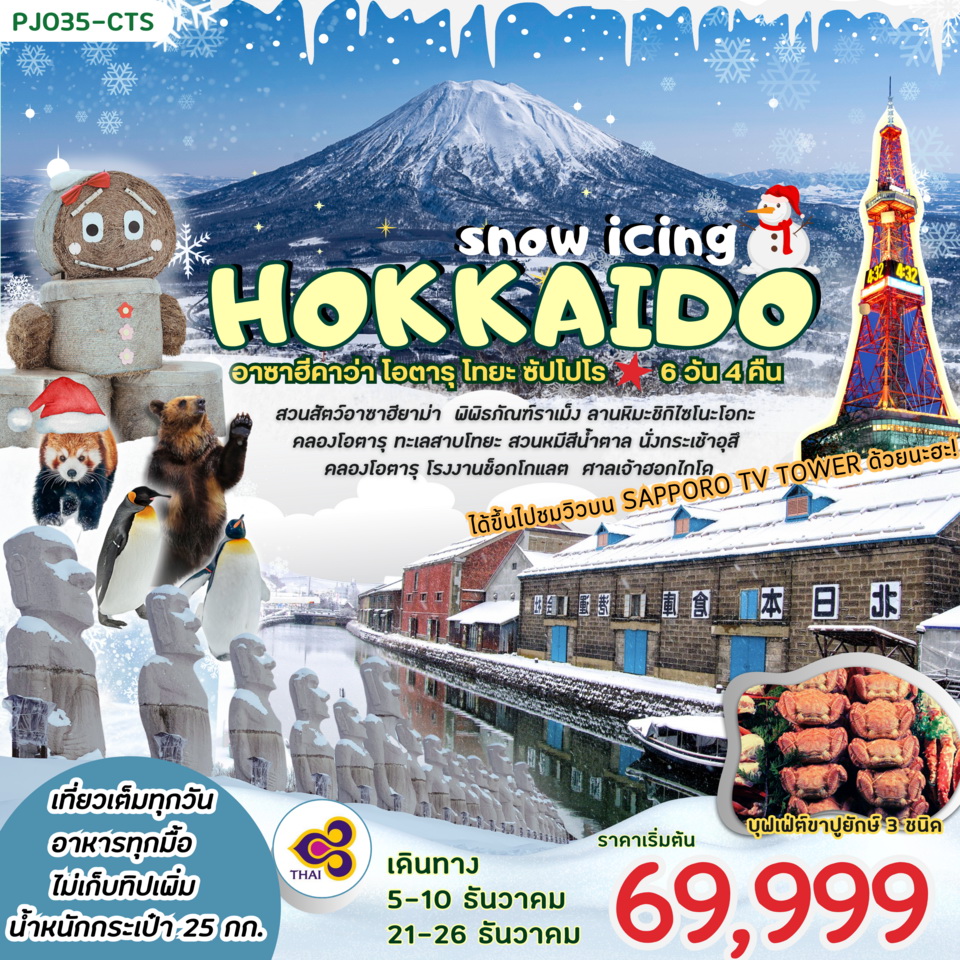 ทัวร์ญี่ปุ่น HOKKAIDO SNOW ICING 6วัน 4คืน (TG)