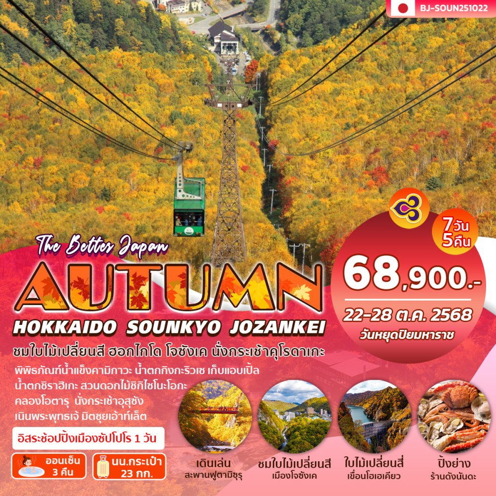 ทัวร์ญี่ปุ่น BETTER HOKKAIDO SOUNKYO JOZANKEI AUTUMN 7วัน 5คืน (TG)