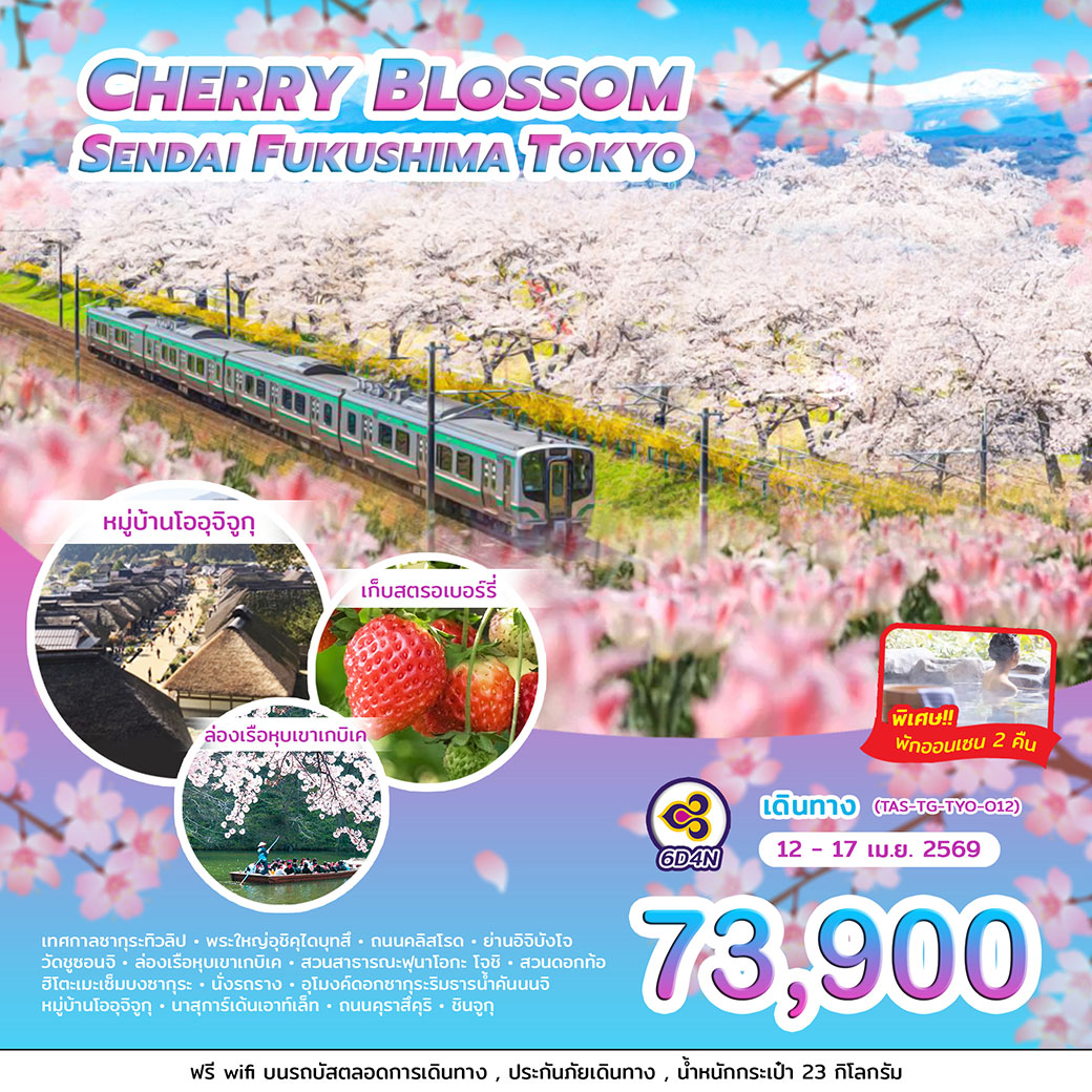 ทัวร์ญี่ปุ่น CHERRY BLOSSOM SENDAI FUKUSHIMA TOKYO 6วัน 4คืน (TG)