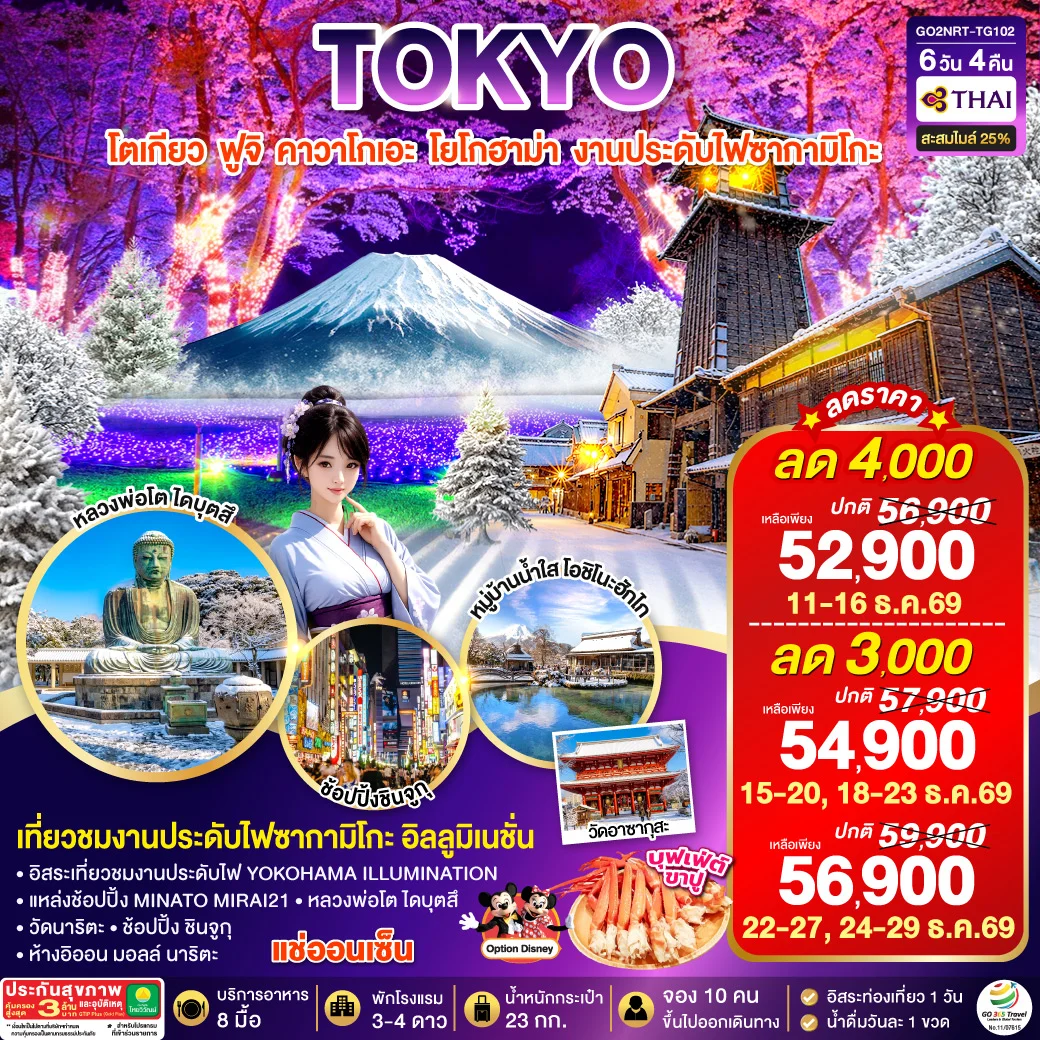 ทัวร์ญี่ปุ่น TOKYO FUJI YOKOHAMA ILLUMINATION WINTER 6วัน 4คืน (TG)